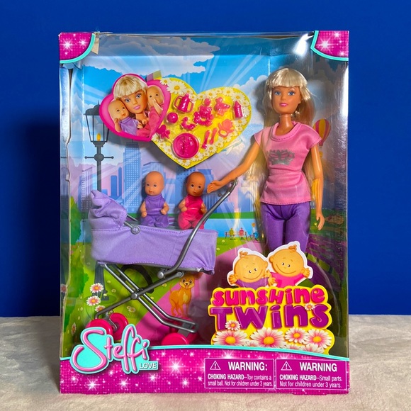 Simba Other - Brand New! Steffi Love Sunshine Twins with Baby Carriage Doll Set -PURPLE & PINK